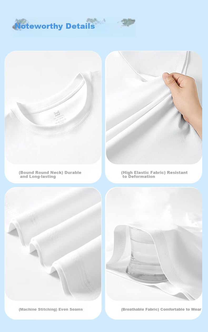 MiiOW Men's Vest 100% Cotton 3 Anti-Black Technology Spring Autumn Short Sleeve Solid Color Cooling Base Shirt 18