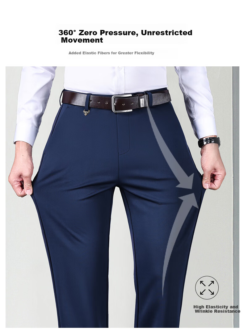 ROMON Anti-Wrinkle Dust-Resistant Men's Non-Iron High-Waist Loose Fit Suit Trousers Casual Straight-Leg Dad Pants 4