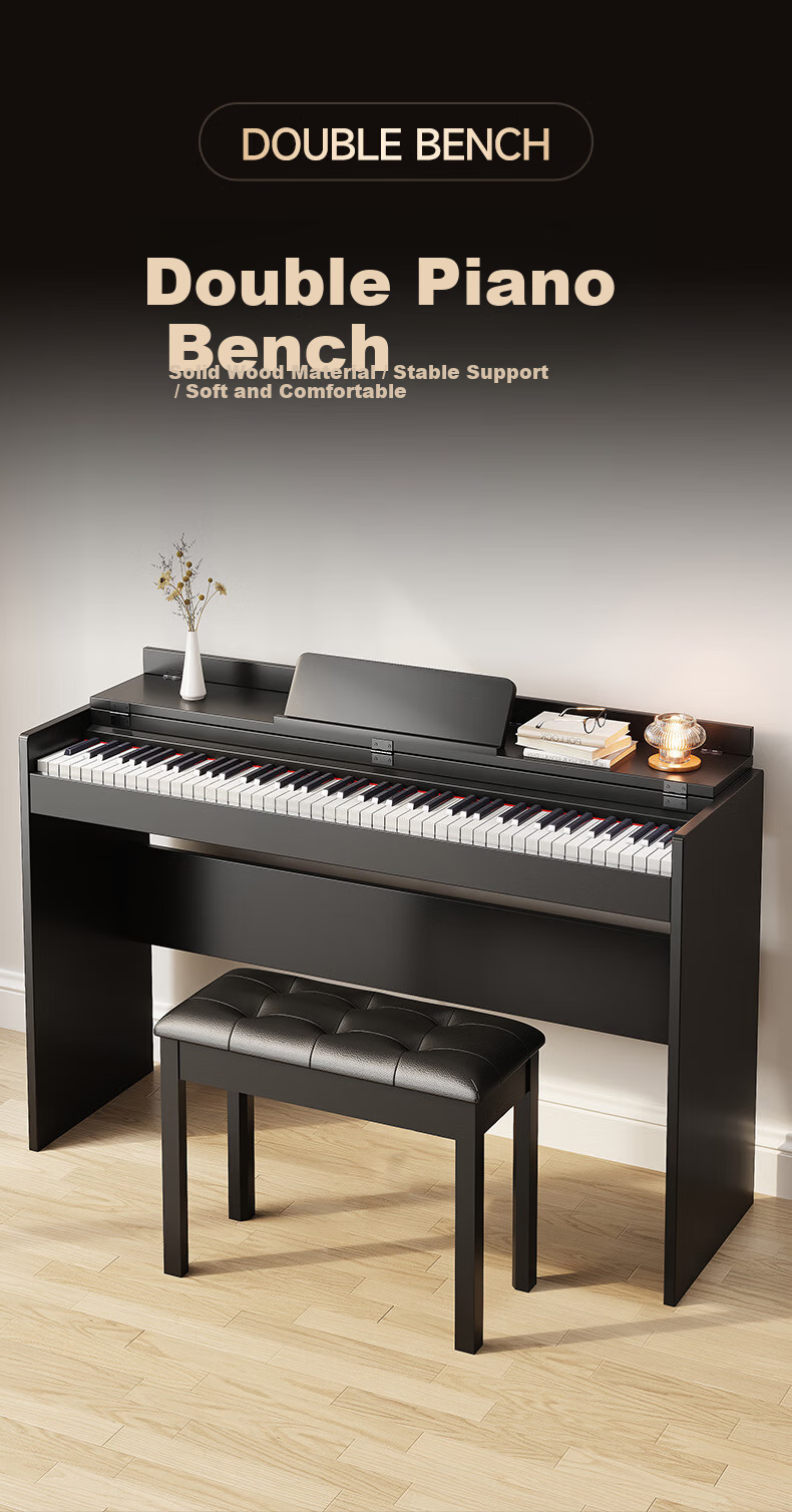 Betsy Piano Bench Electric Piano Bench with Music Storage Box Solid Wood Legs Electronic Keyboard Professional Bench Universal Black Double Piano Bench 1