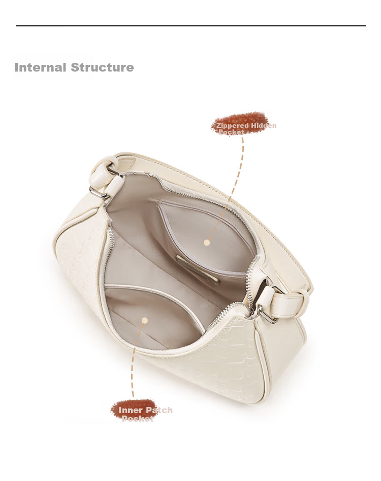 Miaodi 2026 Cowhide Embossed Underarm Baguette Crescent Elegant Workplace Commuter Handbag Crossbody Bag Birthday Gift 30