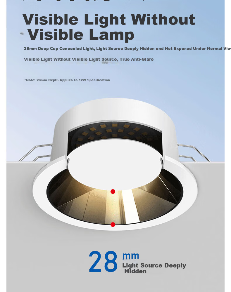 CHNT Ultra-thin LED Downlight Anti-glare Recessed Non-main Light Office Hole Light 90 CRI 12W 4000K Neutral Light 9.5cm Cutout 7