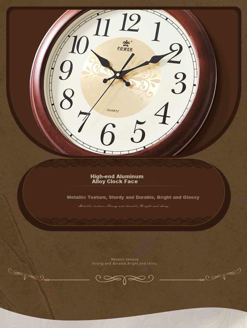POWER Bawang Solid Wood Wall Clock Living Room 2024 New Large Size Simple Quartz Clock Office 40cm 13