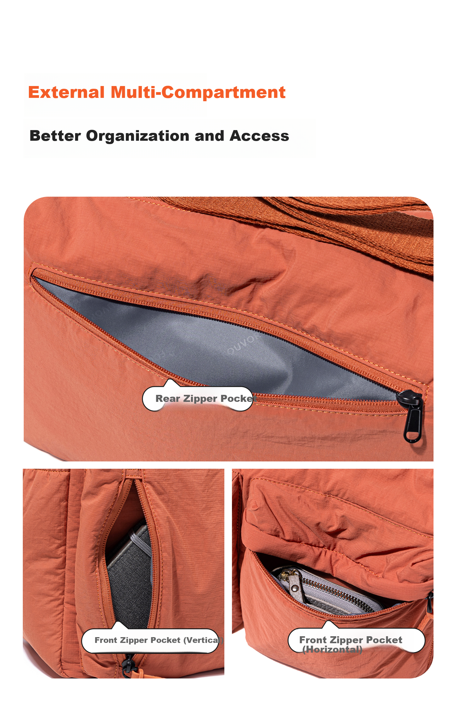FOUVOR Fox Fashion Crossbody Bag for Women Multi-Pocket Shoulder Bag Large Capacity Lightweight Versatile Oxford Cloth Bag Orange 6