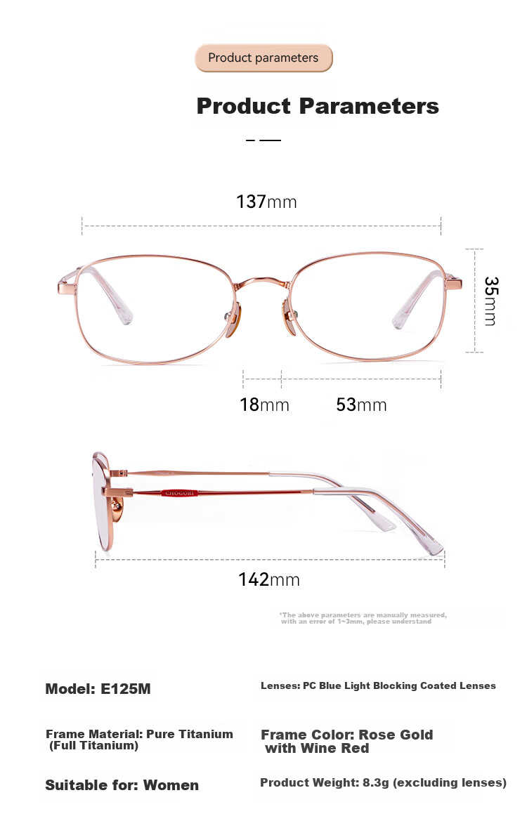 Sunset Red Pure Titanium Reading Glasses HD Blue Light Blocking Fashionable Premium E125M +1.50 Diopter 8