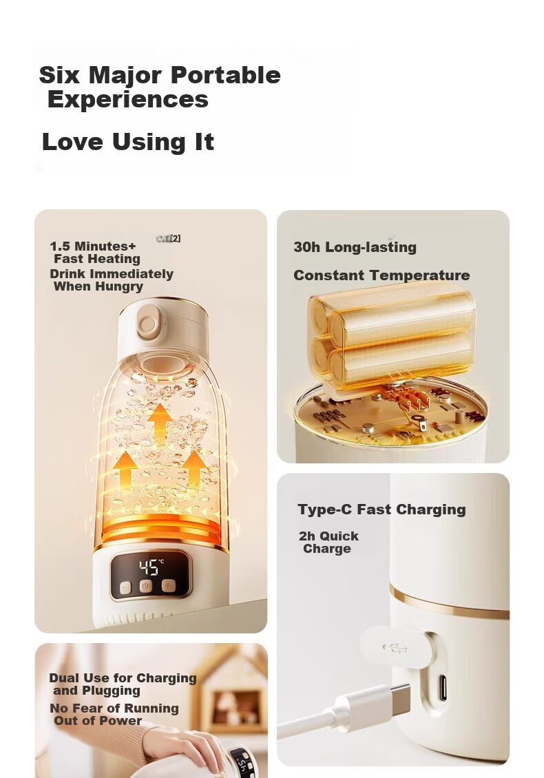 HeWu Wireless Portable Thermostatic Cup Thermostatic Kettle Baby Travel Milk Frother Water Boiling Cup Milk Warmer Fast Charging Set 13
