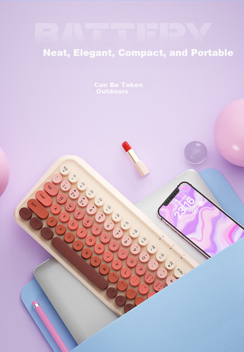 B.O.W Hangshi K500D Dual-Mode Bluetooth Wireless Keyboard Ultra-Thin Portable Office Tri-Mode 84-Key Keyboard for Phone iPad Tablet Laptop Starry Purple Color Block 19