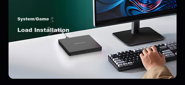 Philips 8x External DVD Drive Portable DVD Burner USB & Type-C Interface Compatible with Laptop and Desktop 8