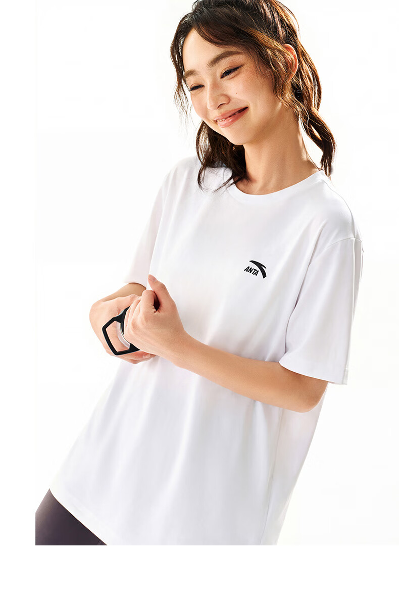 Anta Casual Short Sleeve T-Shirt Unisex Summer Simple Solid Color Crew Neck Sports Base Shirt Loose Fit Couple Top 4