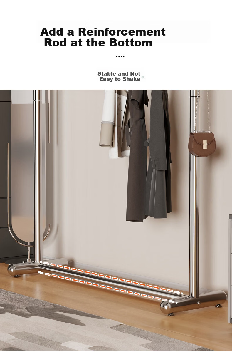 Yaoying YJ11 Stainless Steel Floor Clothes Rack Single Rod Garment Hanger for Bedroom Balcony 120x170cm 14