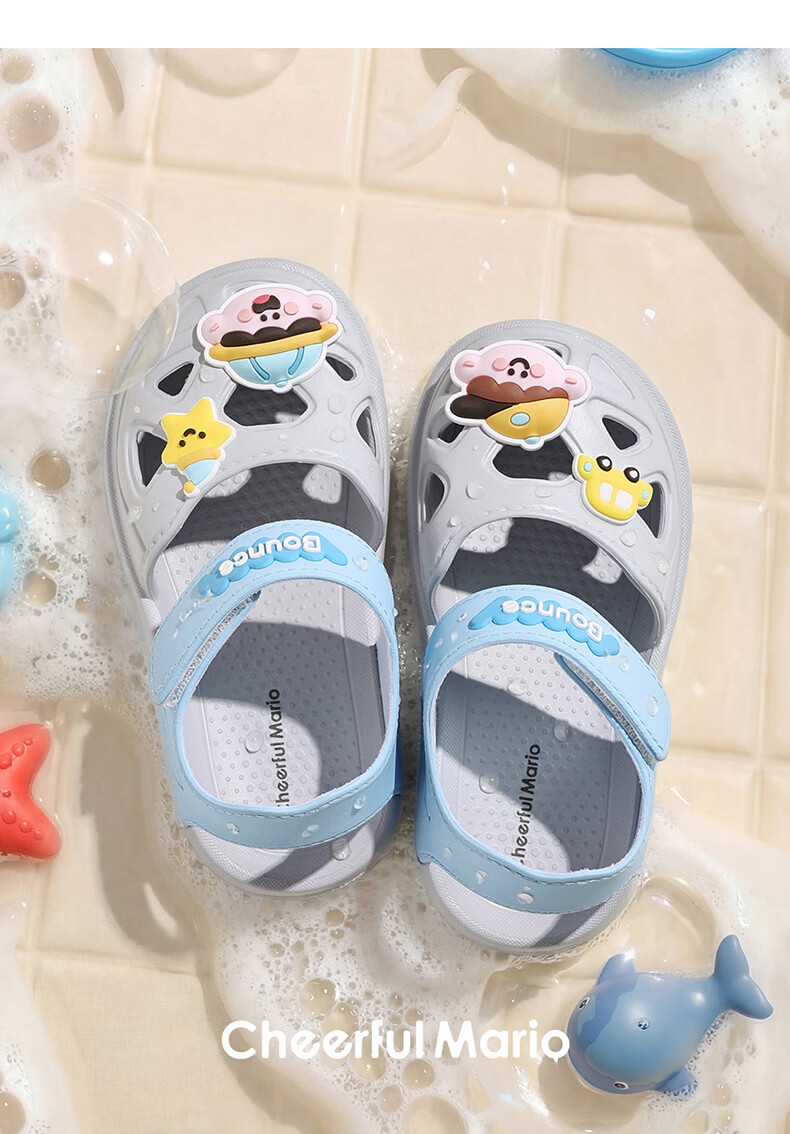 Cheerful Mario Baby Boys Summer Closed-Toe Sandals 2026 New Hollow Shoes Kids Non-Slip Soft Sole Girls Beach Shoes 30