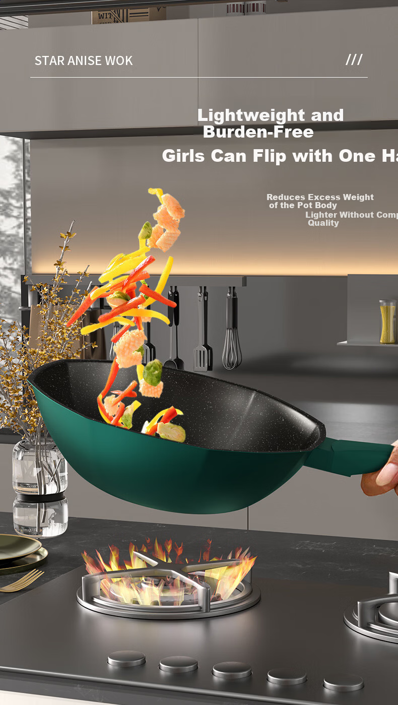 KONKA Non-Stick Frying Pan 34cm Large Capacity Stir-Fry Pan Compatible with Induction Cooker and Gas Stove 8