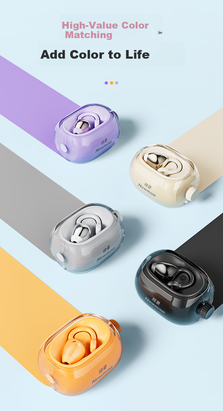 Newmine JM47 Wireless Sports Bluetooth Earphones Clip-On In-Ear Comfortable Gaming Running Calling Noise Cancelling Long Battery Life Beige for Android and Apple Phones 5