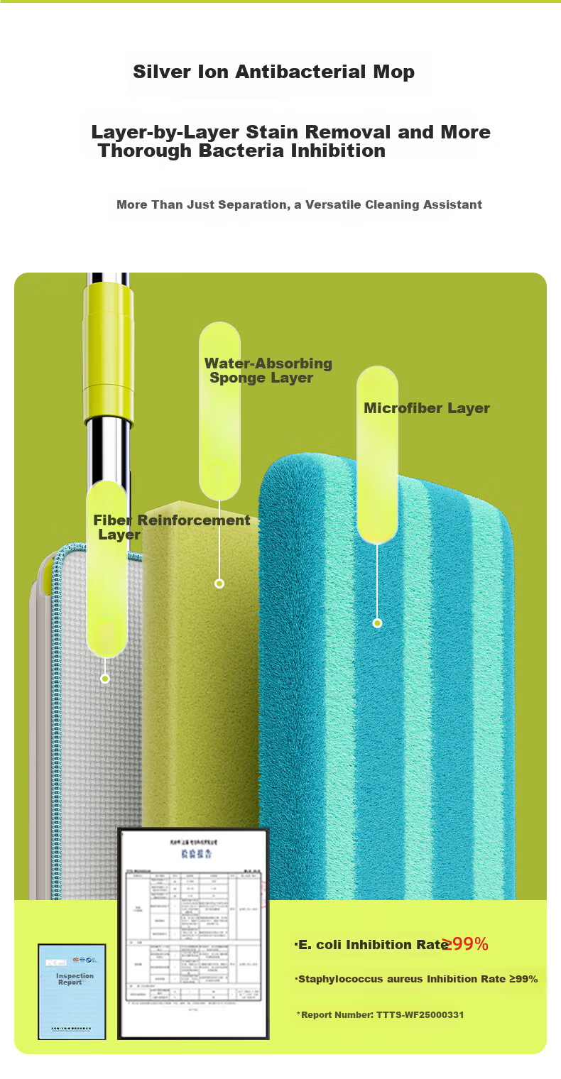 HoMettler Clean and Dirty Separation Flat Mop Household One-Drag Clean Hands-Free Washing 2025 New Scraper Double Rod Double Mop 6 Mop Cloths 10