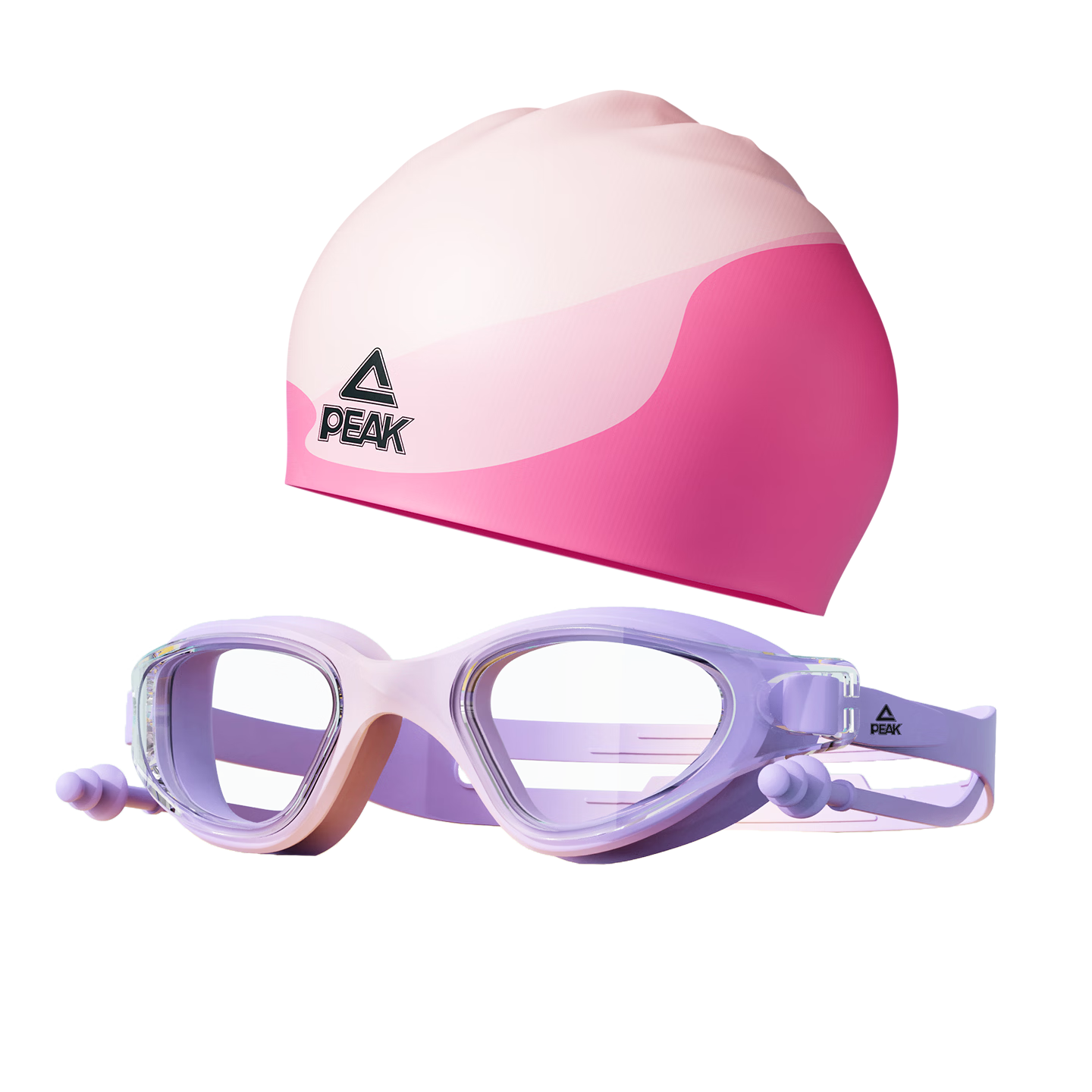 Peak Kids Swimming Goggles HD Waterproof Anti-Fog Unisex Children Diving Earplugs Integrated Glasses Swimming Gear Pink Purple