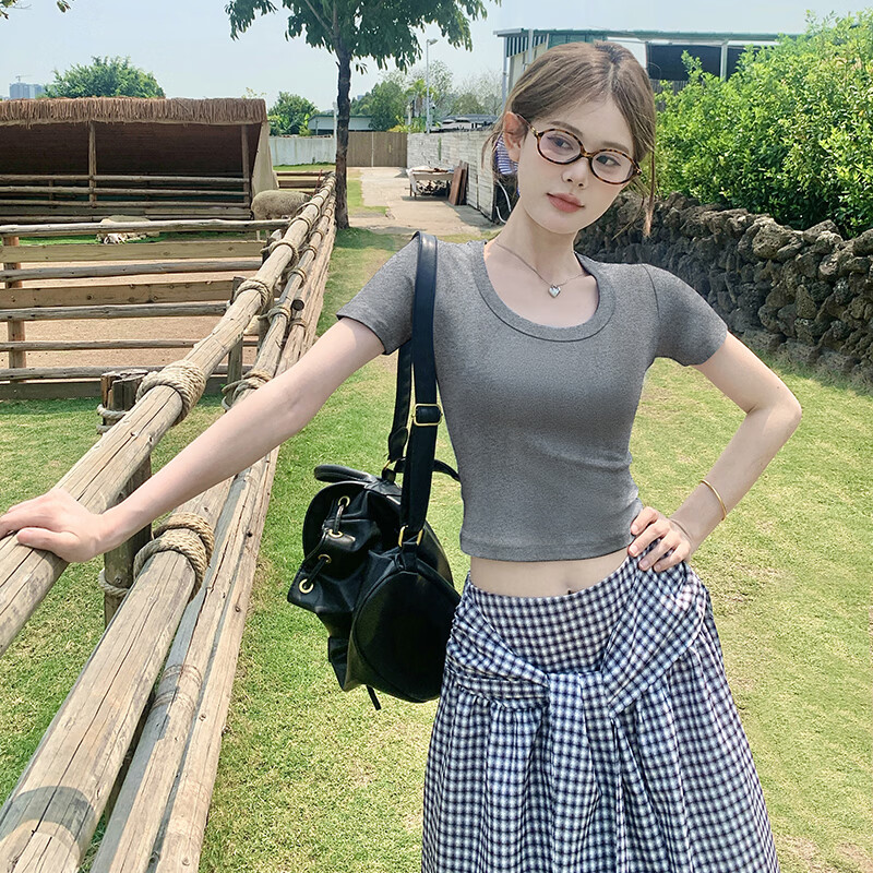 Herbal Original Color Short Sleeve T-Shirt Women Basic White Loose Korean Style Summer 2026 New Round Neck Black Top