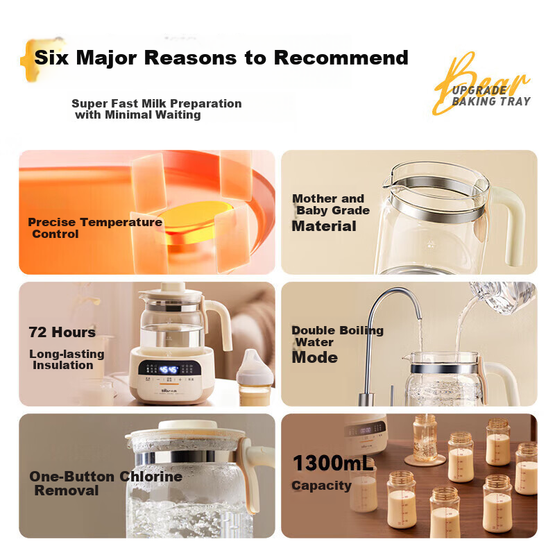 Bear Baby Formula Maker Intelligent Milk Warmer Glass Electric Thermos Kettle Health Pot