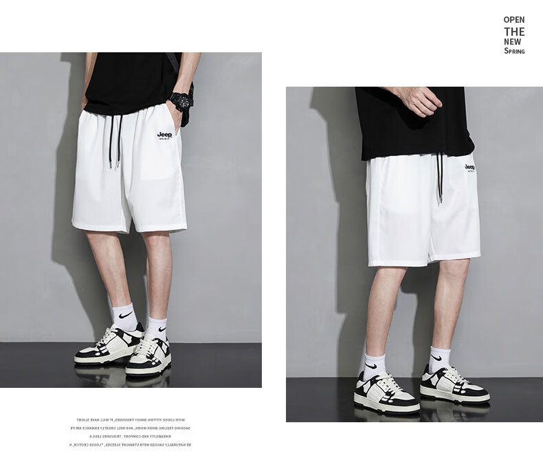 JEEP SPIRIT Men's Summer New Lightweight Ice Feel Loose Breathable Straight Cut Casual Sports Mid-Length Shorts 17