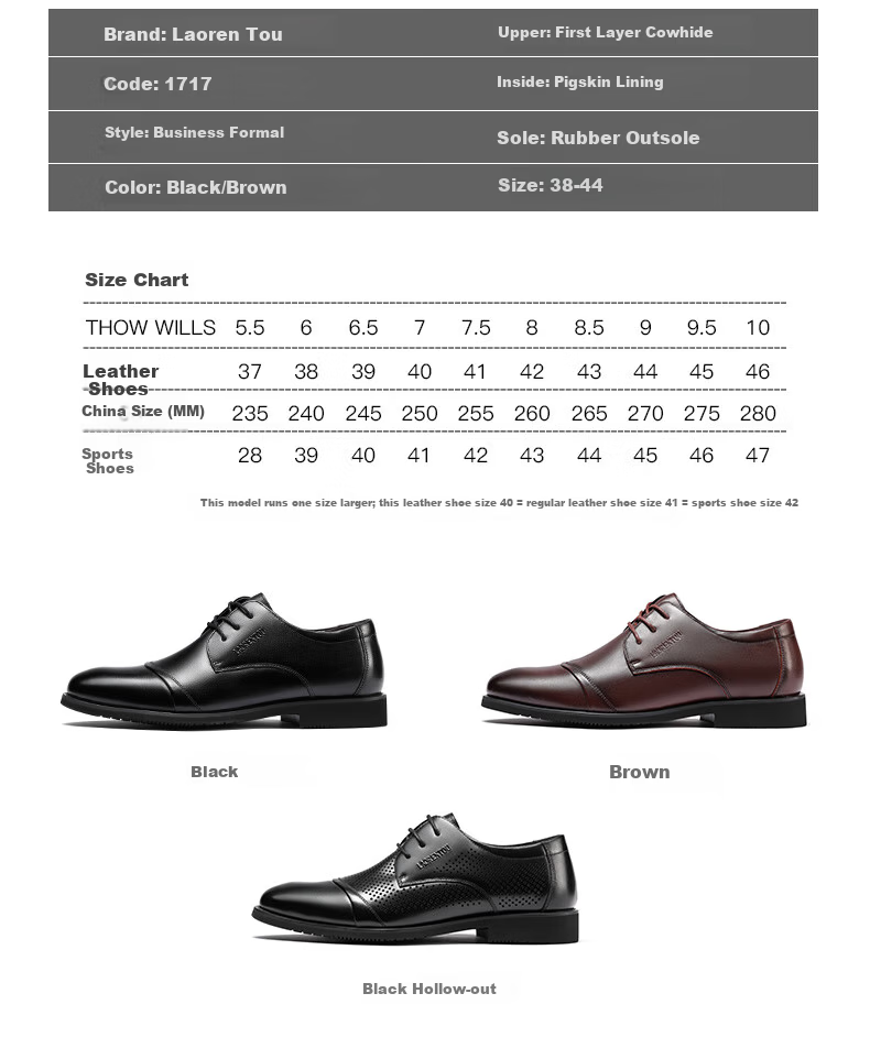 LAORENTOU Men's Leather Dress Shoes Spring Autumn First Layer Cowhide Casual Business Round Toe Wedding Shoes 1717 Black Size 38 9