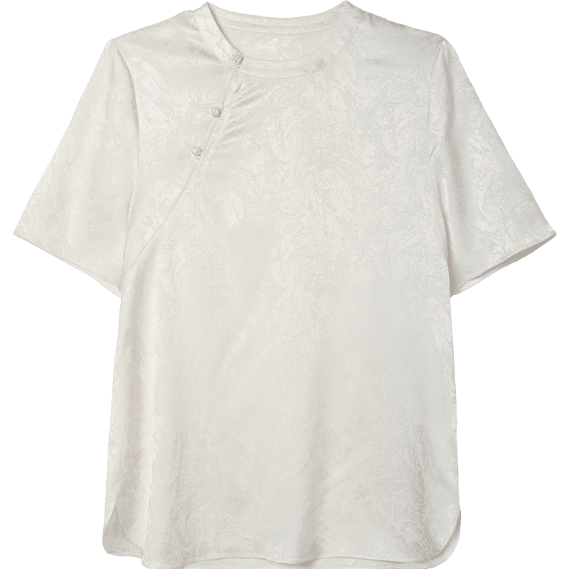Demana Oriental Elegance Summer National Style New Chinese Satin Jacquard Frog Button Loose Slim Shirt for Women High-End Feel