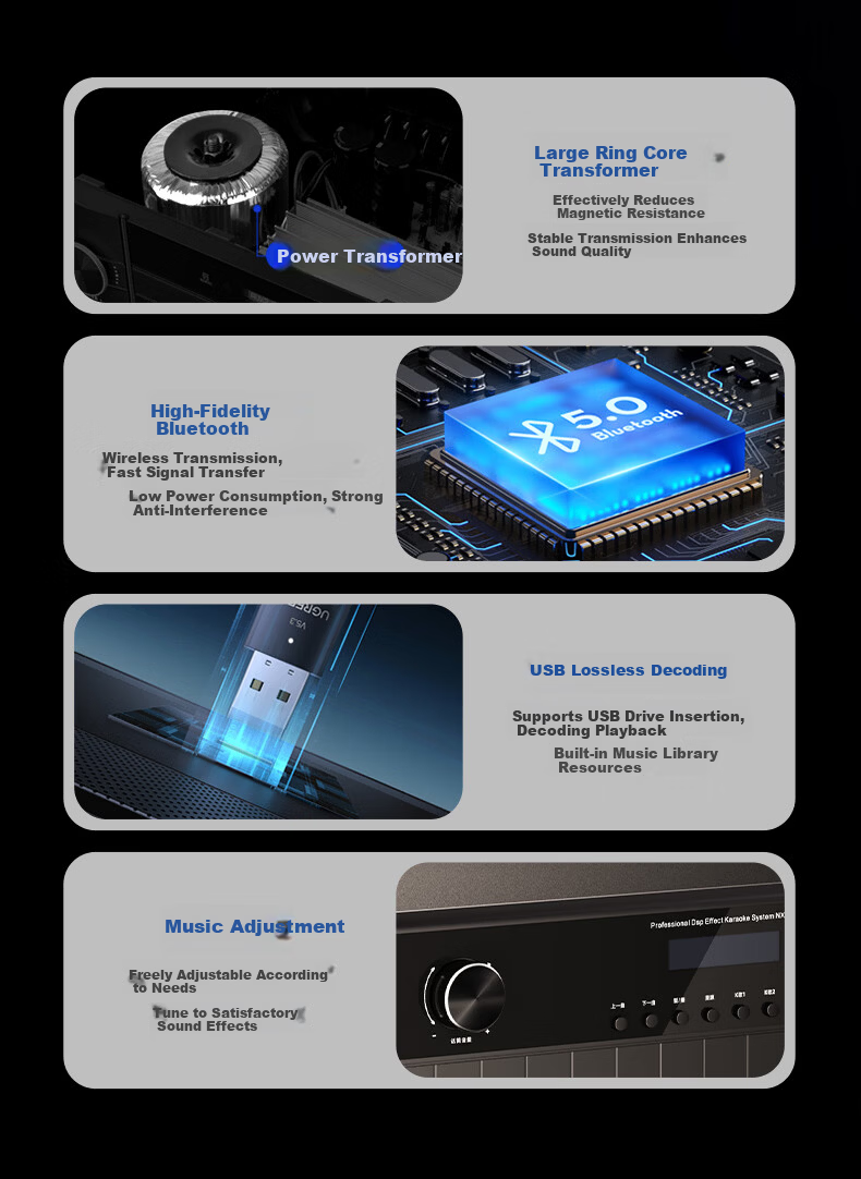 HYUNDAI Modern Home KTV Speaker Set Full Package Living Room Audio Karaoke Theater Equipment Professional Song Selection Machine Singing KTV Touch Screen Conference Private Room Bar Entertainment 11