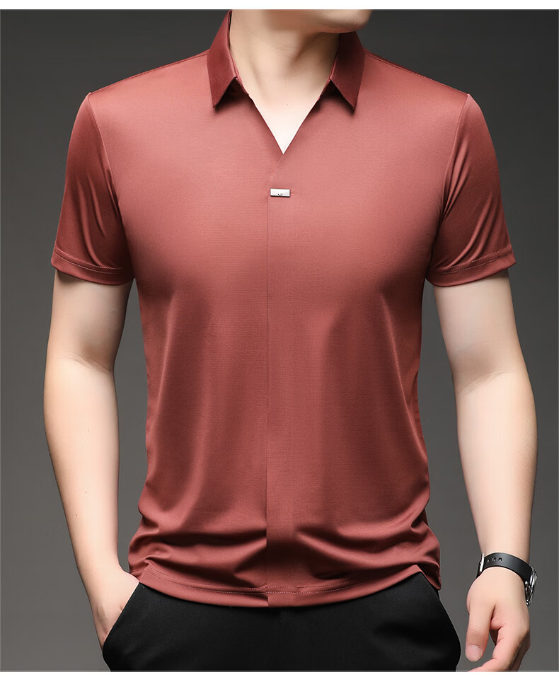 Pierre Cardin Men's Short Sleeve T-Shirt Ice Silk Seamless Slim Fit High-End Business Polo Shirt Blue M Summer 2026 New 12