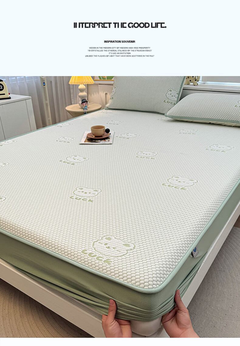 KING SHORE Class A Ice Silk Cooling Mat, Printed Cooling Bean Bag, Home Use Double Bed Mat, Fitted Sheet Style, 150*200cm [Washable] 4