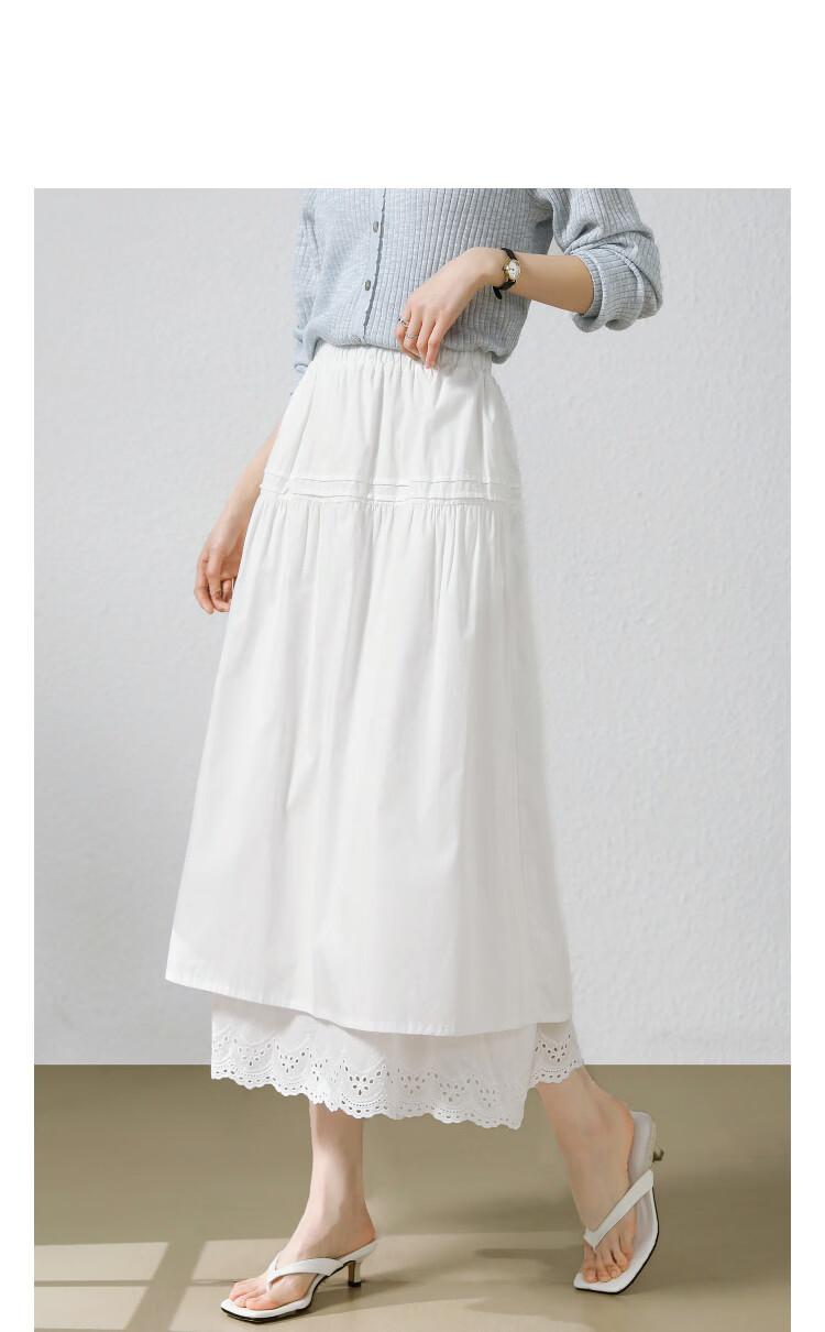 Demana [100% Cotton Poplin] Summer Elastic Waist Lace Splice Mid-Length Loose A-Line Slimming Skirt for Women Premium Quality 11