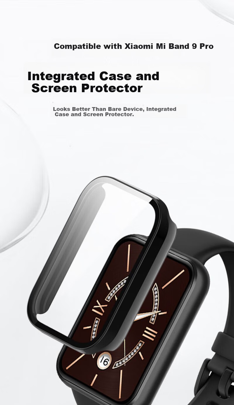 Watchbond Xiaomi Mi Band 9 Pro Protective Case PC Tempered Glass All-in-One Protective Cover Smart Sports Xiaomi Mi Band 9 Pro Scratch-Resistant Durable Transparent Tempered Film 1