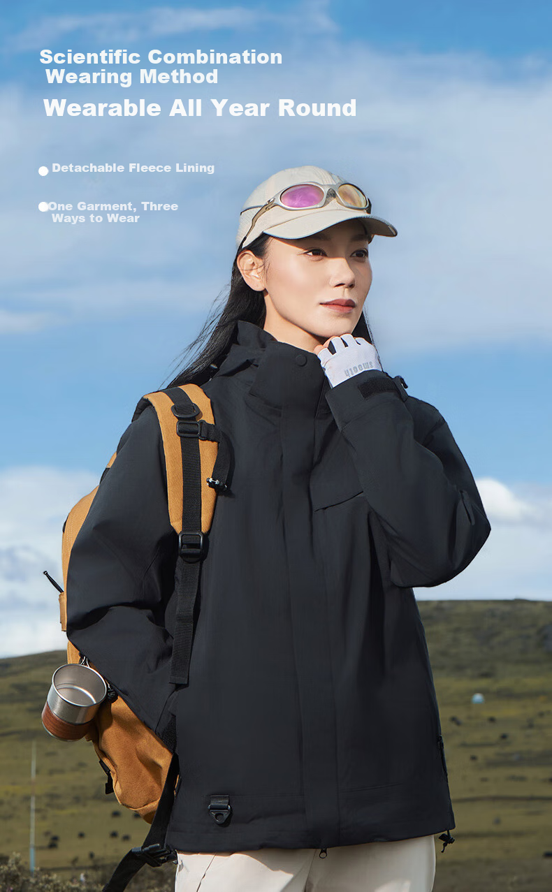 JEEP SPIRIT Men's and Women's Outdoor 3-in-1 Waterproof Windproof Mountaineering Jacket Couple's Dark Night Blue XS 5