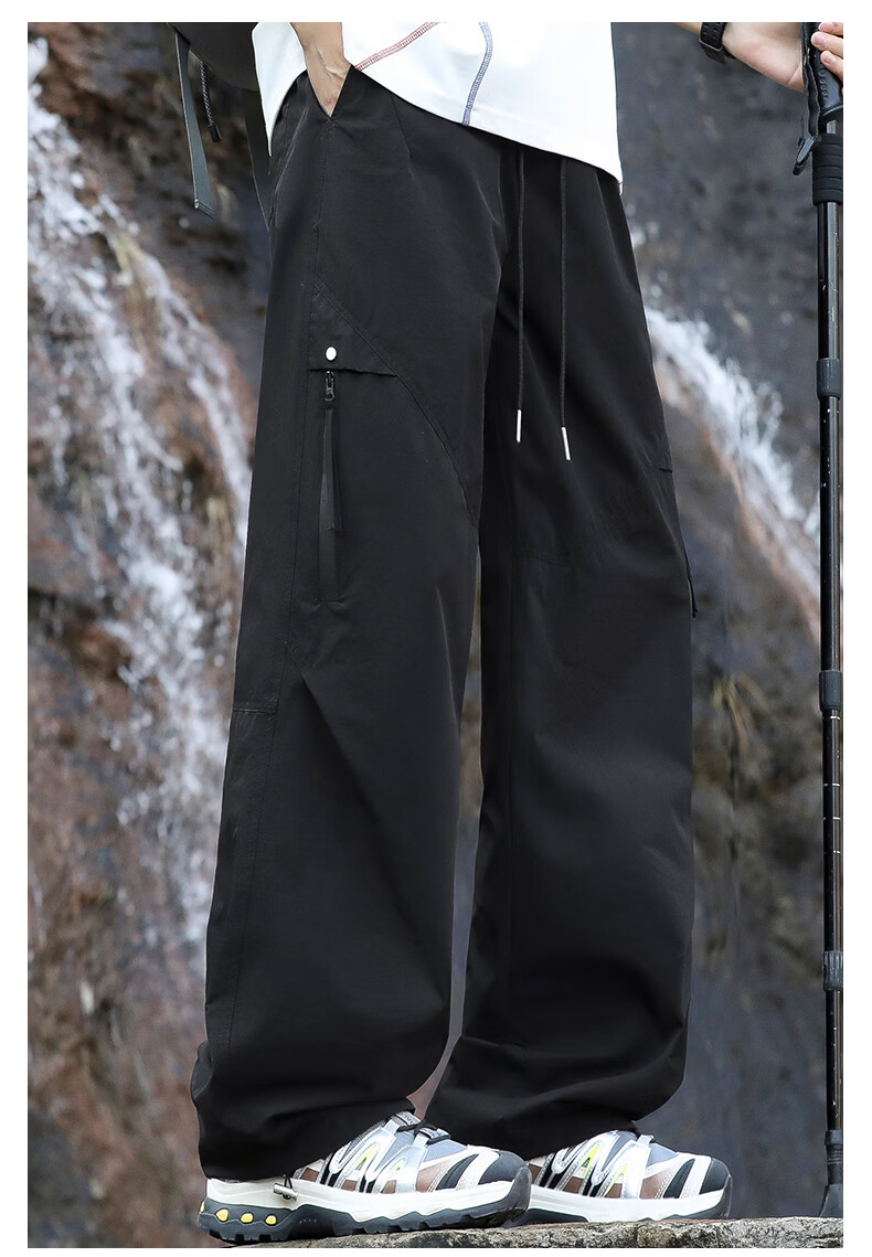 SWAMP AREA Outdoor Water-Repellent Quick-Dry Hiking Pants Men Spring Summer Lightweight Loose Straight Casual Sports Pants KS360 Black M 18