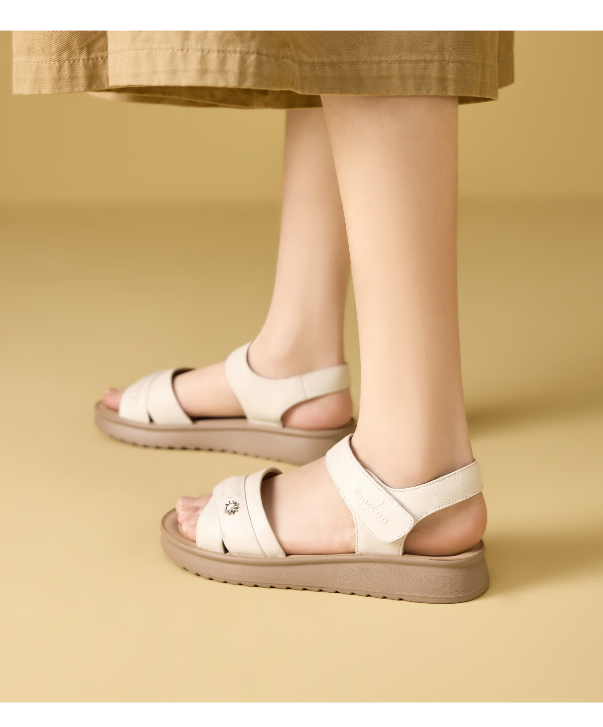 Eierkang Women's Genuine Leather Soft Sole Magic Tape Comfortable Wedge Sandals for Middle-aged and Elderly Moms 18061W Off-white Size 40 4