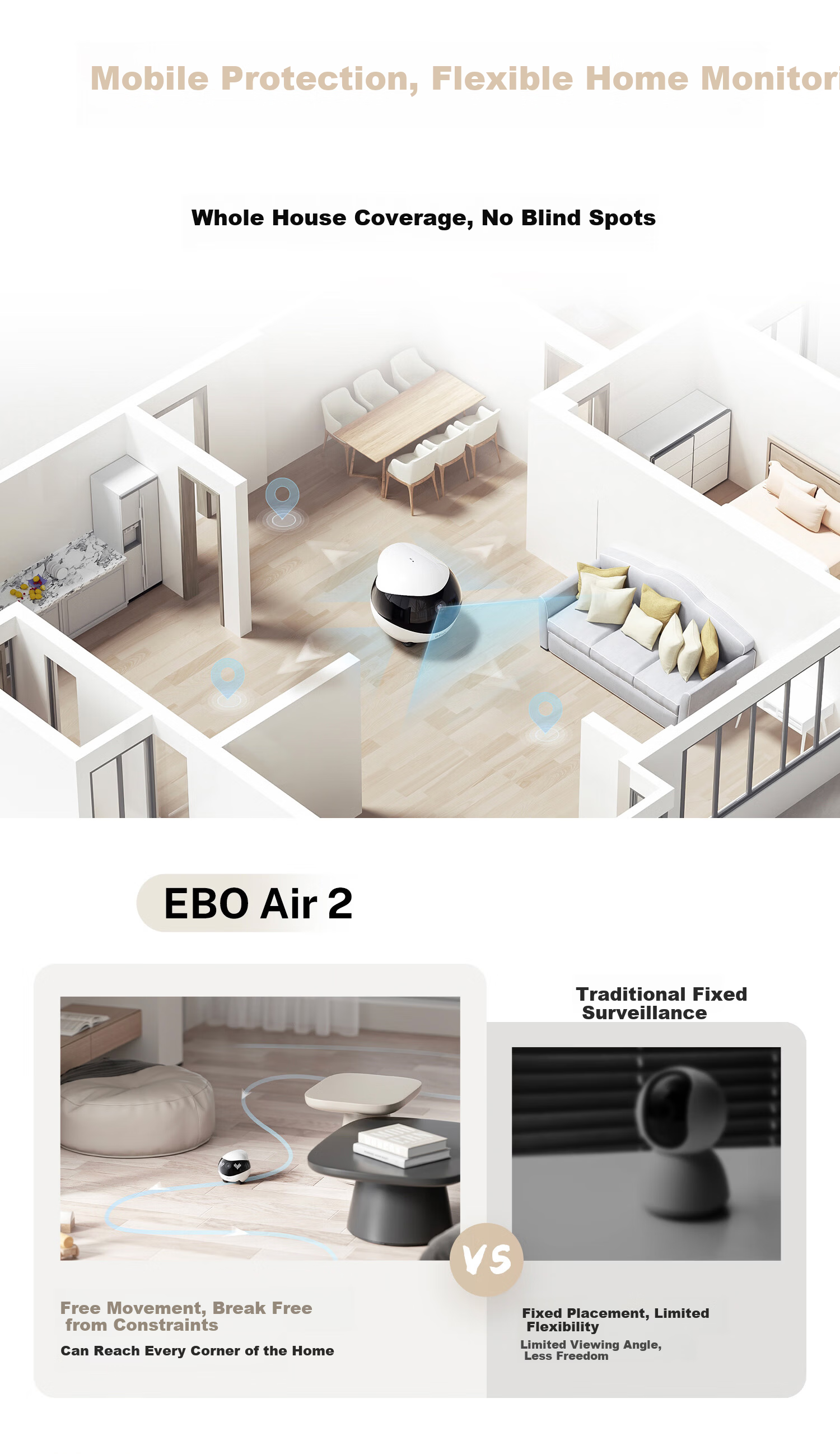 Enabot EBO Air 2 Mobile Surveillance Camera Elderly Kids Pets AI Companion Robot Home Monitoring Camera EBO Robot [Cloud Blue] 7
