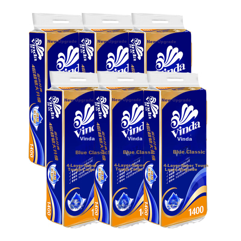 Vinda [Whole Bag] Core Roll Toilet Paper V4069, Blue Classic, 1400 Grams, 4-Ply 140g Toilet Paper, 10 Rolls * 6 Packs