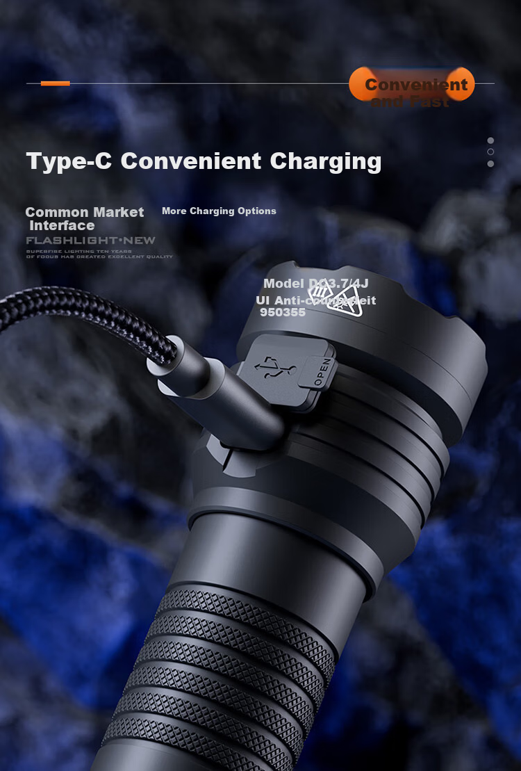 SupFire EX09 High-Intensity Flashlight, Rechargeable, Long-Range, Outdoor Mini LED, Home Emergency Light, 4000mAh 7