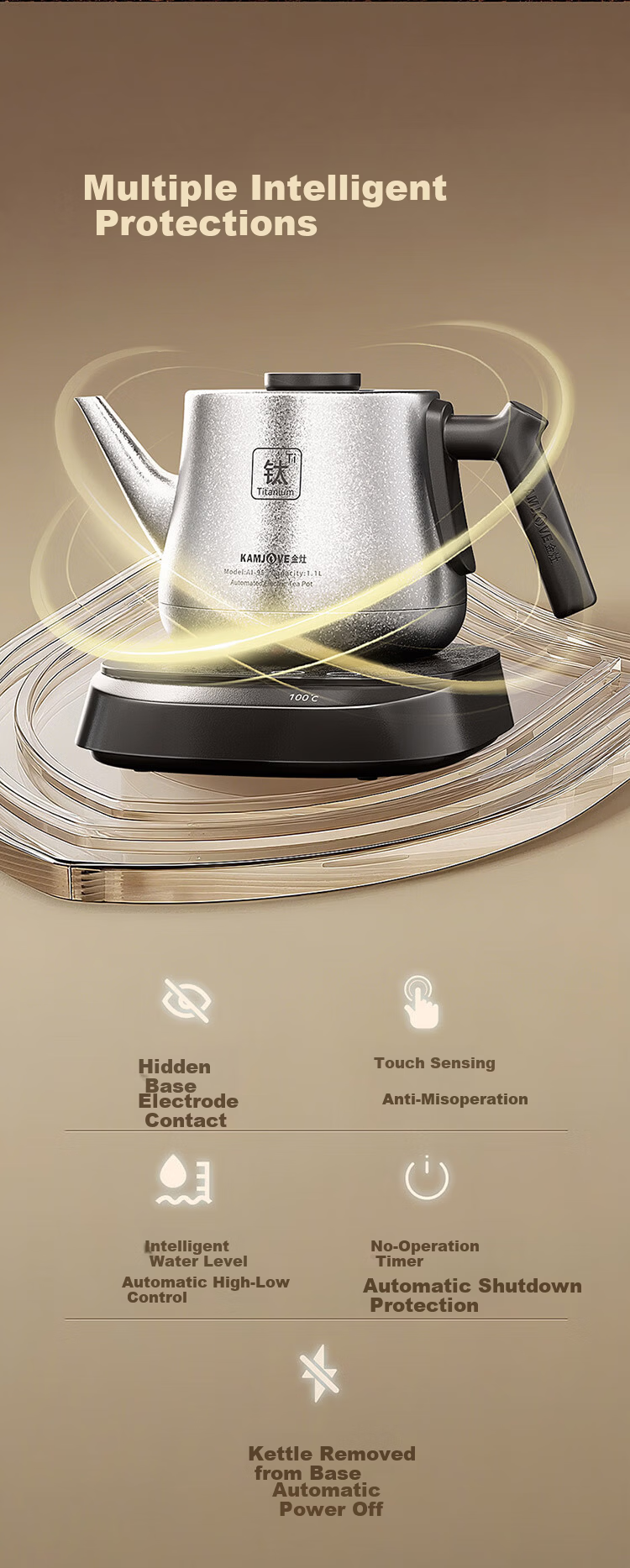 KAMJOVE Pure Titanium Electric Kettle Fully Automatic Bottom Water Supply Electric Kettle New Model Temperature Control Integrated Automatic Electric Kettle AI-95 for Boiling Water and Brewing Tea 27