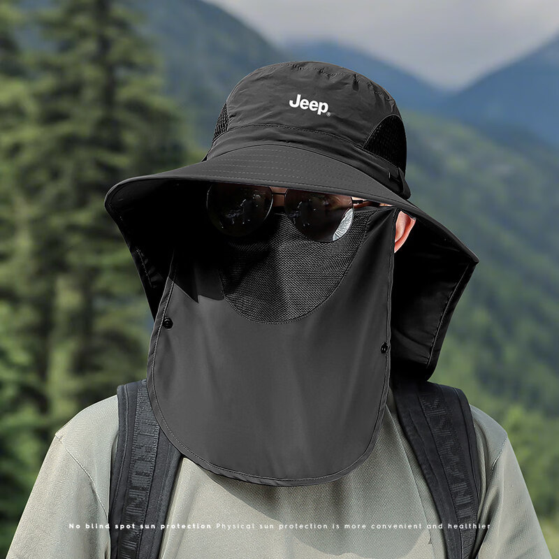 JEEP Men's Summer Outdoor Fishing Sun Protection Face Cover Bucket Hat Hiking Mountaineering Sun Hat