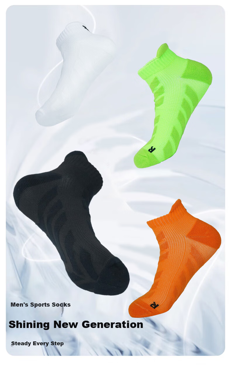 361° Authentic Sports Short Socks for Men, Low-Cut, Breathable, Sweat-Absorbing, Shock-Absorbing, Non-Slip Running Socks, Green/4 Pairs, One Size 2