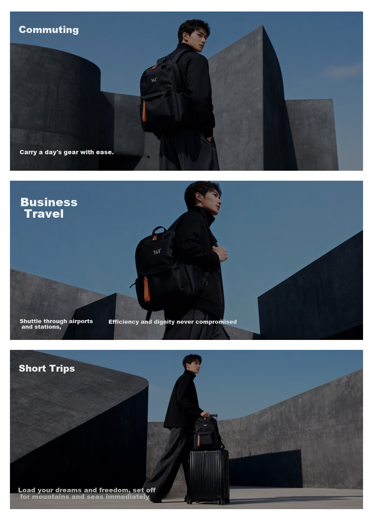 361° Men's Large Capacity Backpack Travel Bag College Student Commuter Laptop Bag Lightweight Waterproof Casual School Bag for Men 24
