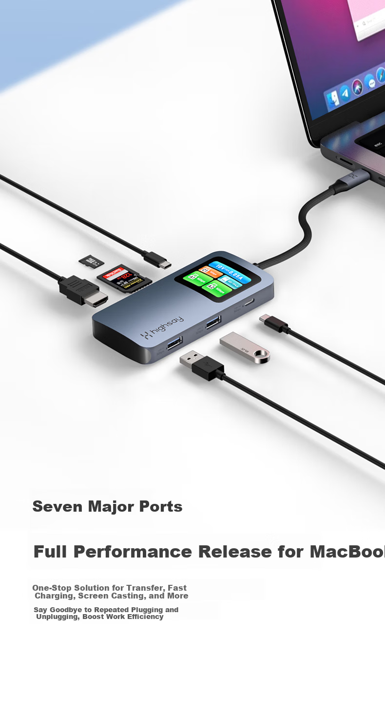 Highsay HM7 PRO Screen Display Type-C Docking Station HDMI 4K Expansion Hub for Apple MacBook iPad with SD/TF Dual Card Reader Adapter 5