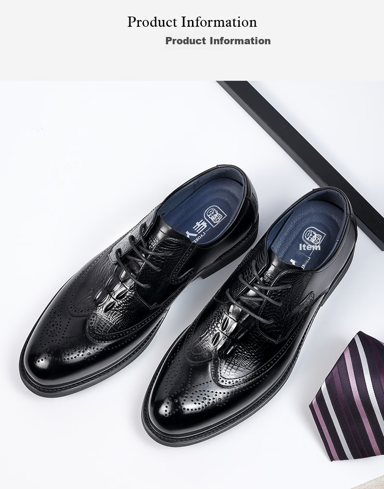 LAORENTOU Men's Business Dress Shoes First Layer Cowhide Non-Slip Brogue High-End Shoes 510409 Black Size 38 8
