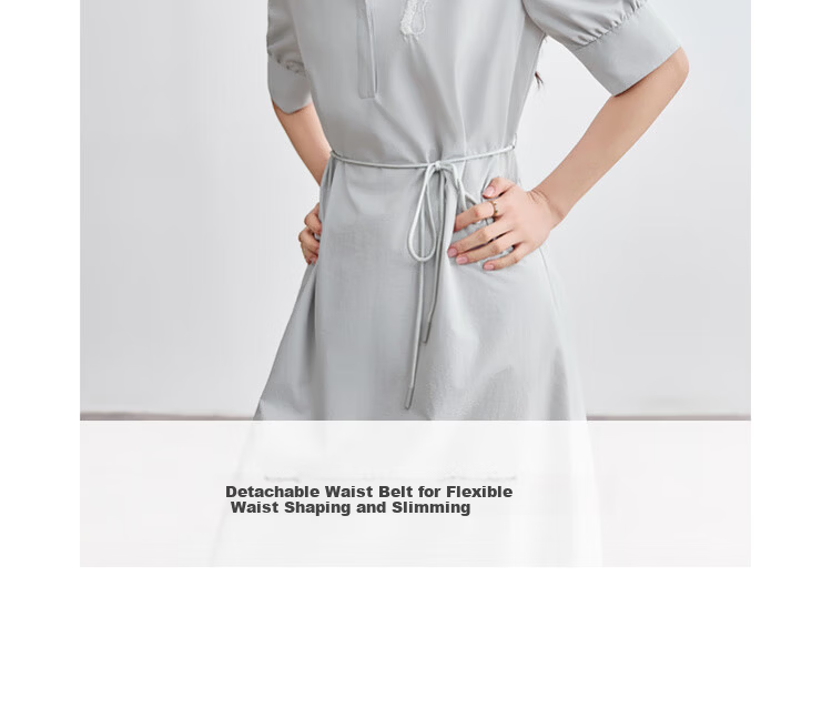 Sentubila Commuter Style Five-Sleeve Summer Slim Waist Embroidered Shirt Dress for Women Mid-Length 8