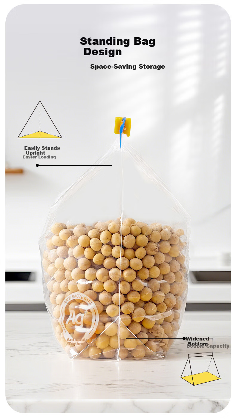 KUMBAZZ Fresh-Keeping Sealed Slider Antibacterial Food Storage Bags for Refrigerator, 20 Large Bags 8