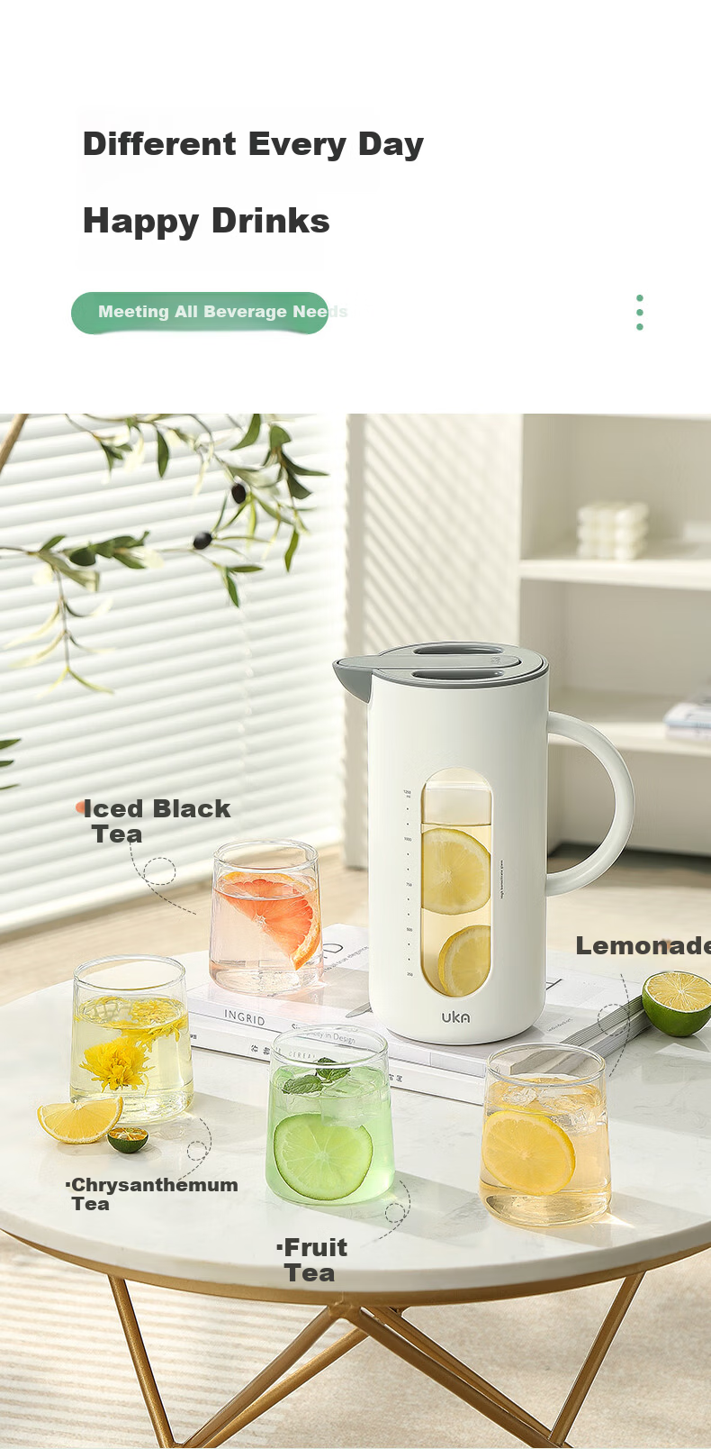 UKA Glass Water Pitcher Cold Water Jug High Temperature Resistant Large Capacity Household Tea Kettle Purple 7