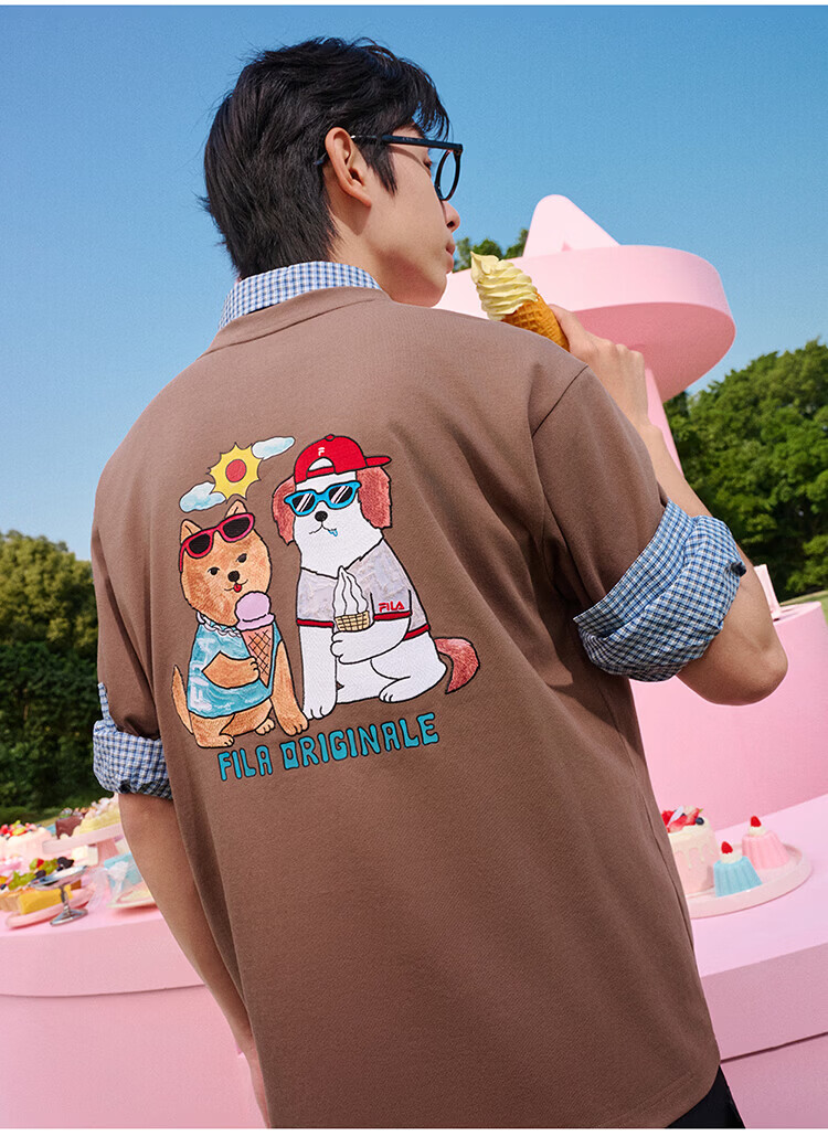 FILA Official Couple's Knitted Short Sleeve Shirt 2026 Summer Fashion Casual Unisex Loose Cat Embroidery T-Shirt 32