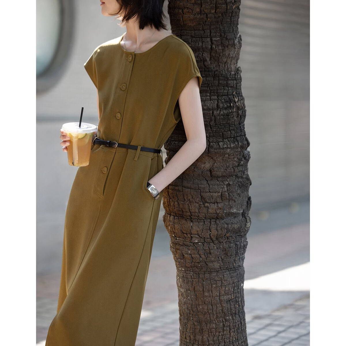 Demana Elegant Urban Summer Simple Style Raglan Sleeve Slim Waist Trench Coat Dress for Women High-End Feel