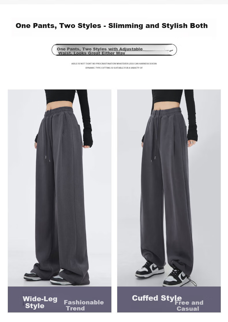 FitonTon Women's American Style Sports Pants 2026 Spring Autumn High Waist Loose Draped Casual Wide Leg Jogger Windproof Sweatpants 3
