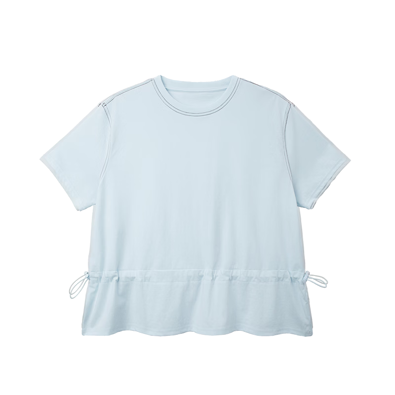 Demana [Cooling Sorona] Summer Anti-Stickiness Round Neck Short Sleeve Drawstring Hem Slimming Concealing T-Shirt for Women Premium