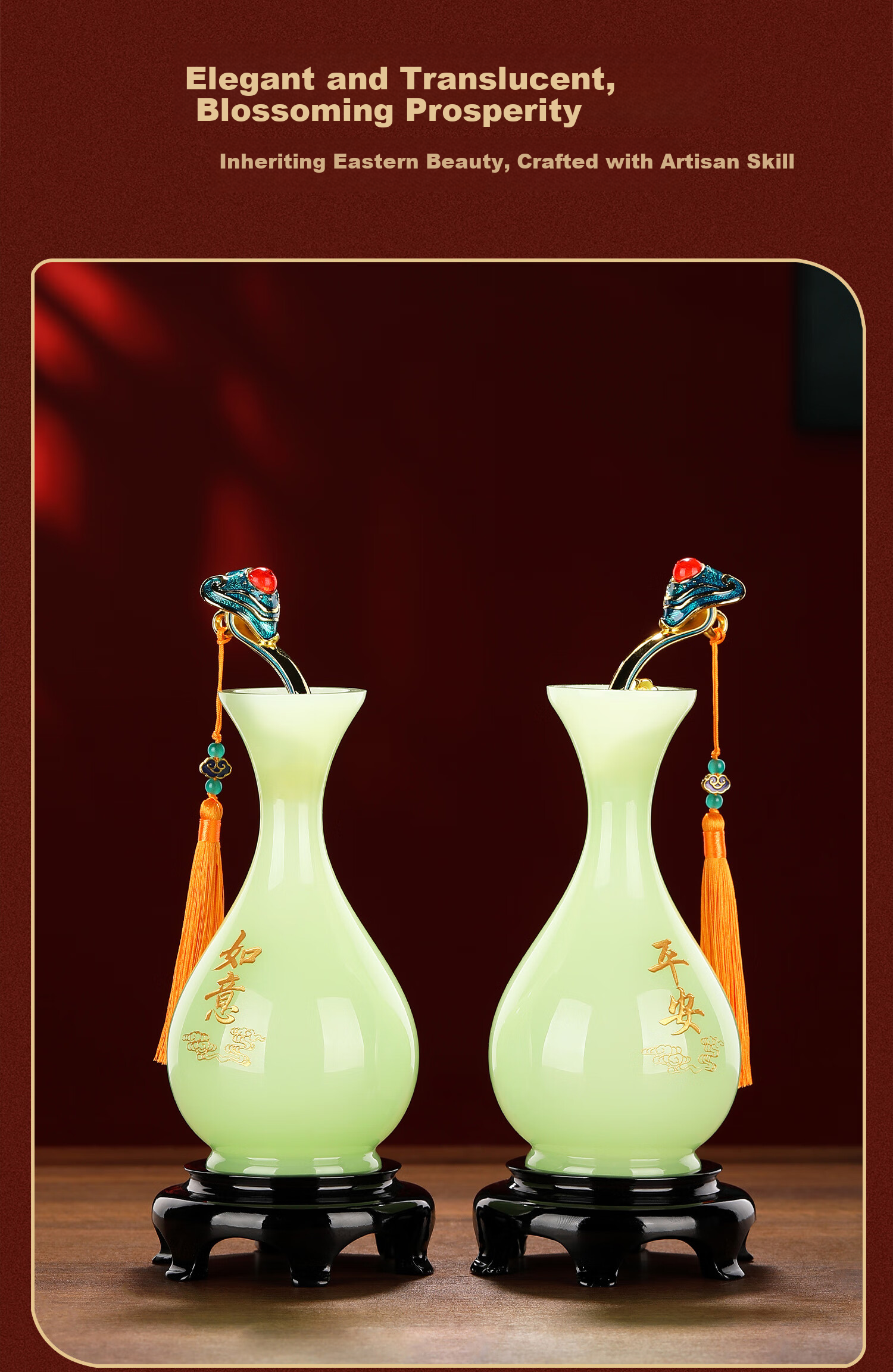 Heshengtang Ruyi Glass Flower Vase Ornament Luxury Living Room Entryway TV Cabinet Decoration Wedding Housewarming Opening Gift 1
