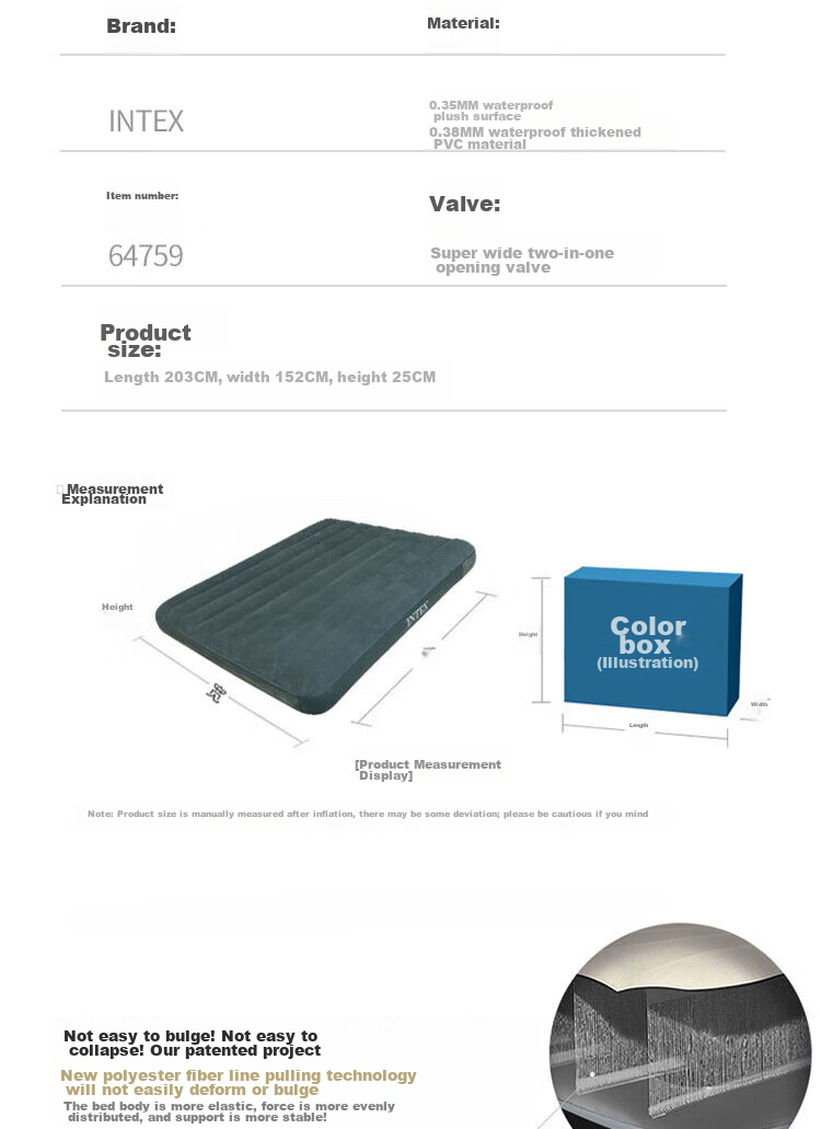 INTEX Automatic Inflatable Mattress for Camping, Outdoor Tent, Camping, Moisture-Proof Pad, Home Use Double Folding Bed 4