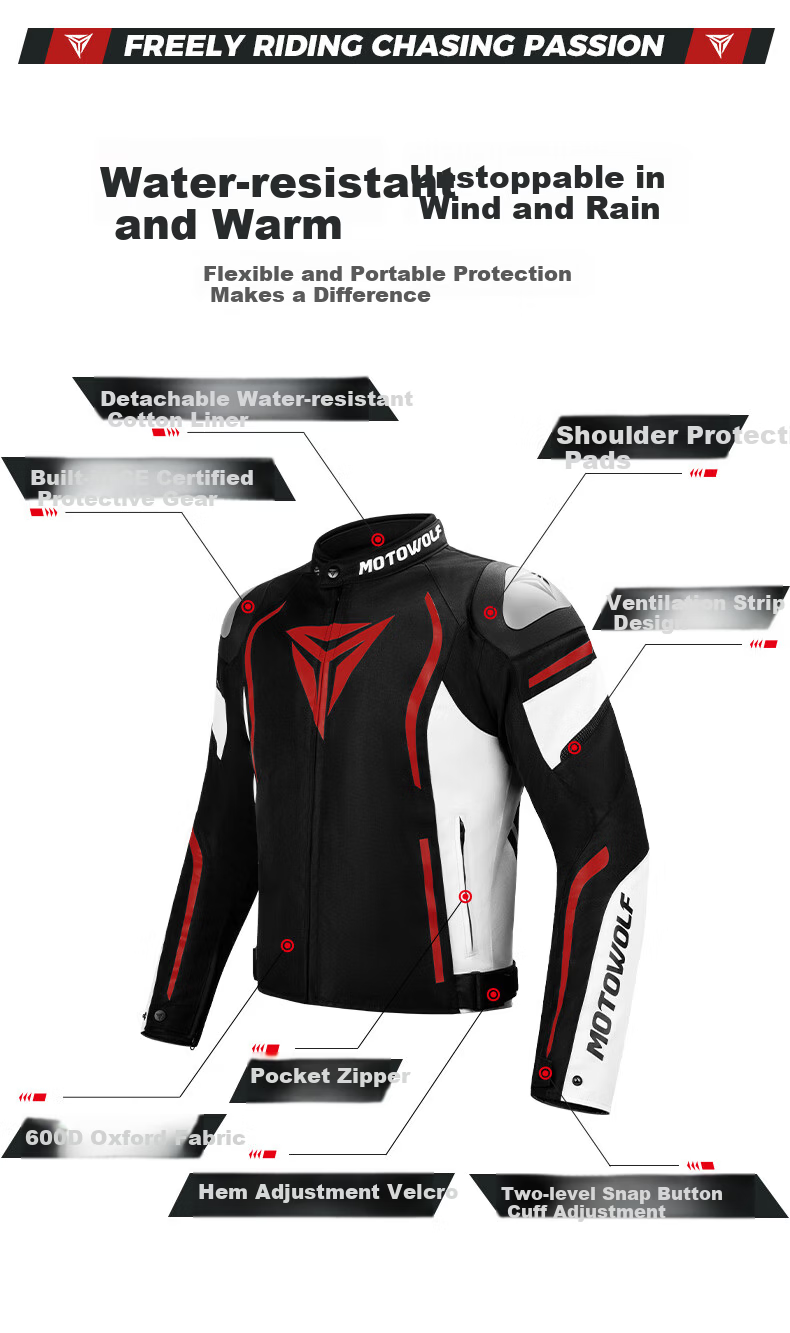 MOTOWOLF Motorcycle Riding Jacket Autumn Winter Unisex Four-Season Protective Racing Gear 3